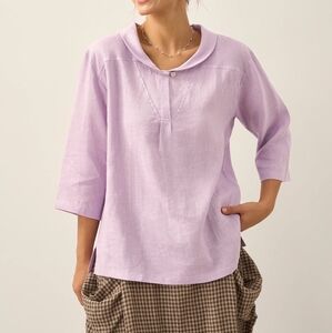 Lintico Jade Linen Shawl V-Neck Half Sleeve Blouse Lavender Women Size XLarge
